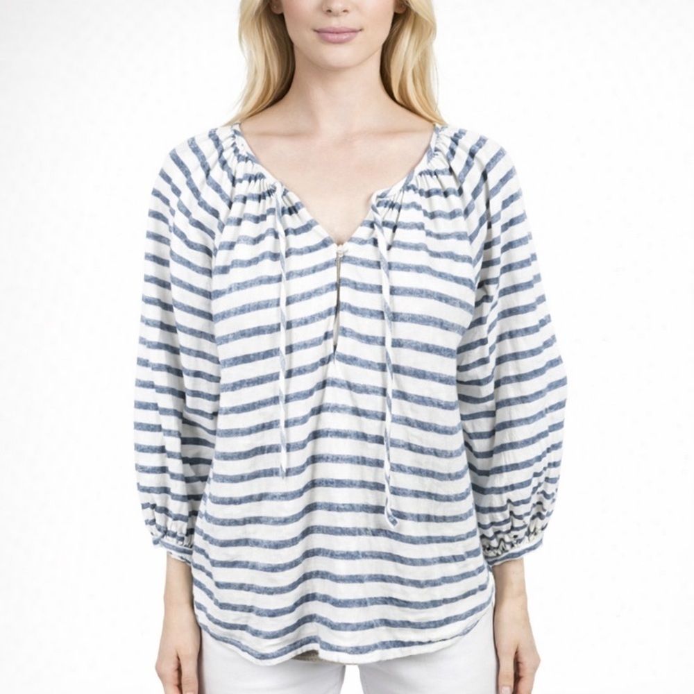 Emerson Fry Lucy Blouse Blue White Striped Relaxed Cotton Gauze Chic Size M